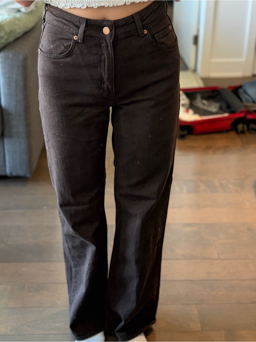 H&M Dark Brown High-Rise Wide-Leg Jeans